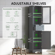 Tall Floor Storage Cabinet with 2 Doors and 1 Drawer for Bathroom-Gray