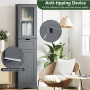 Tall Floor Storage Cabinet with 2 Doors and 1 Drawer for Bathroom-Gray