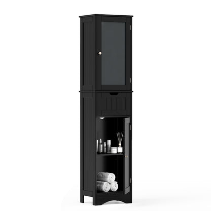 Tall Floor Storage Cabinet with 2 Doors and 1 Drawer for Bathroom