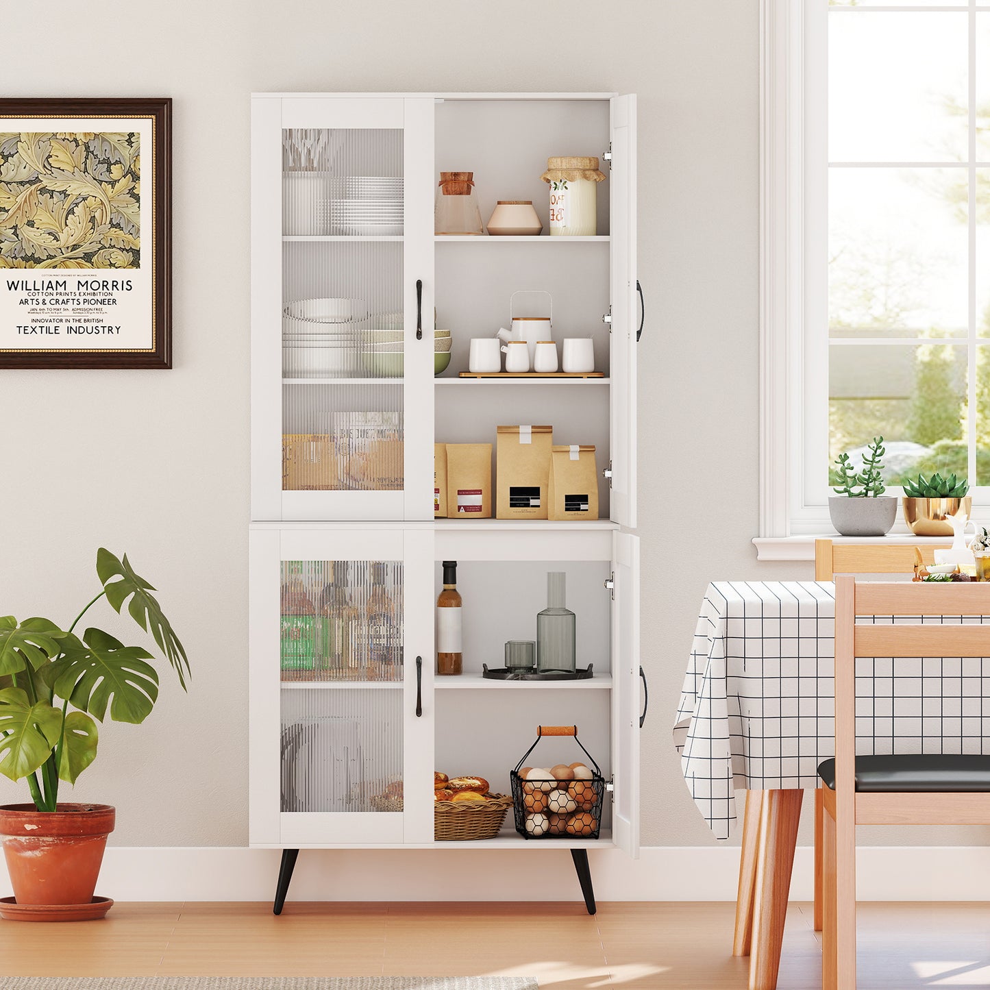 70.5 inch Tall Kitchen Pantry Cabinet Cupboard with 4 Transparent Doors-White