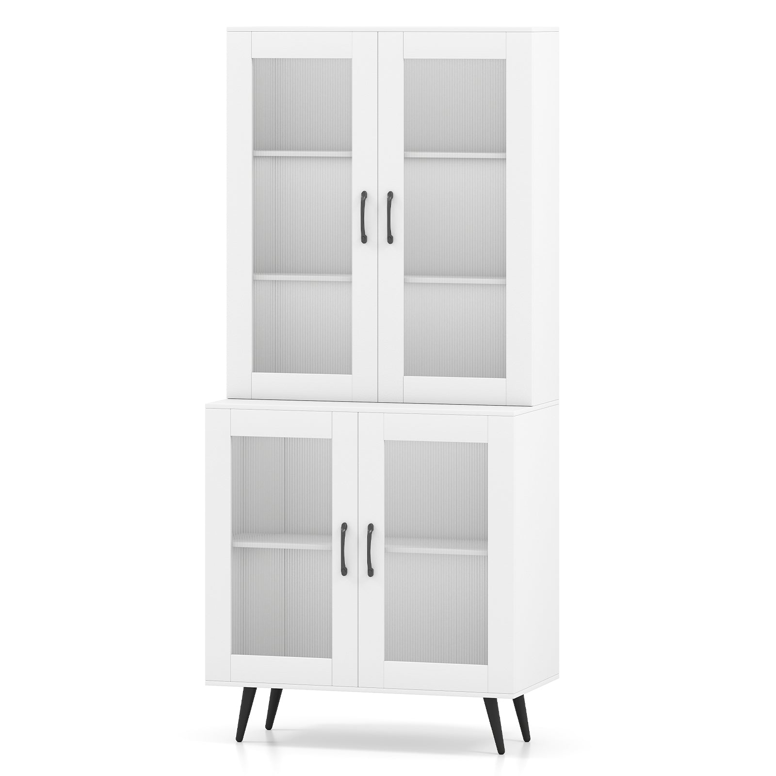 70.5 inch Tall Kitchen Pantry Cabinet Cupboard with 4 Transparent Doors-White
