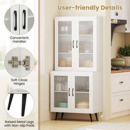 70.5 inch Tall Kitchen Pantry Cabinet Cupboard with 4 Transparent Doors-White
