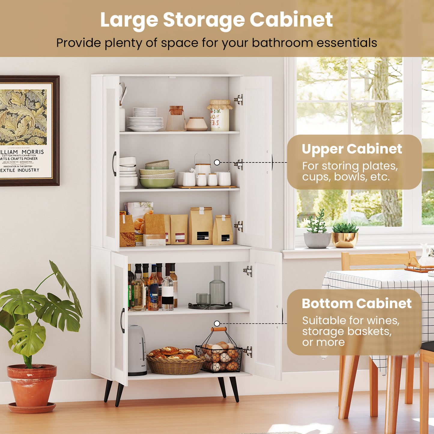 70.5 inch Tall Kitchen Pantry Cabinet Cupboard with 4 Transparent Doors-White