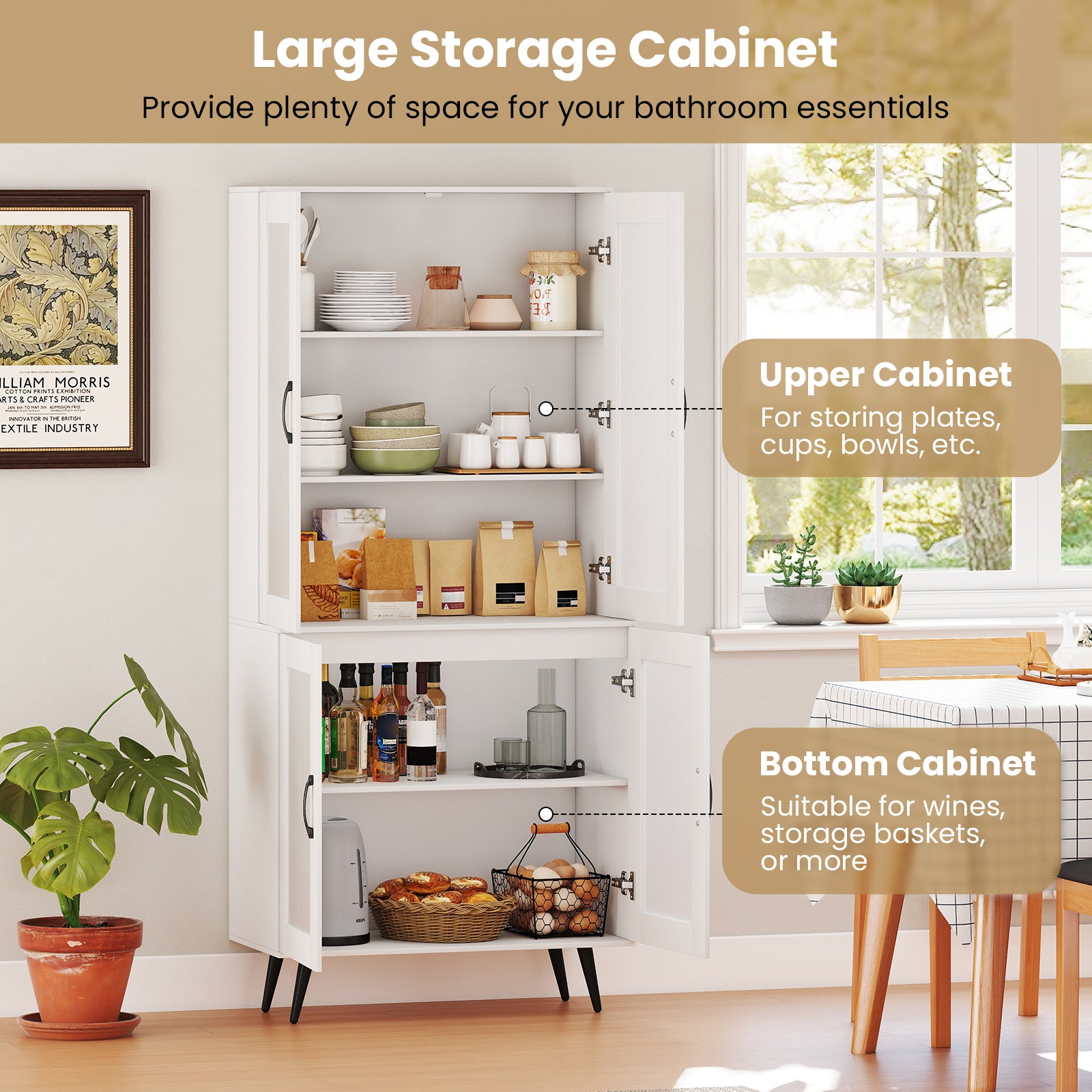 70.5 inch Tall Kitchen Pantry Cabinet Cupboard with 4 Transparent Doors-White