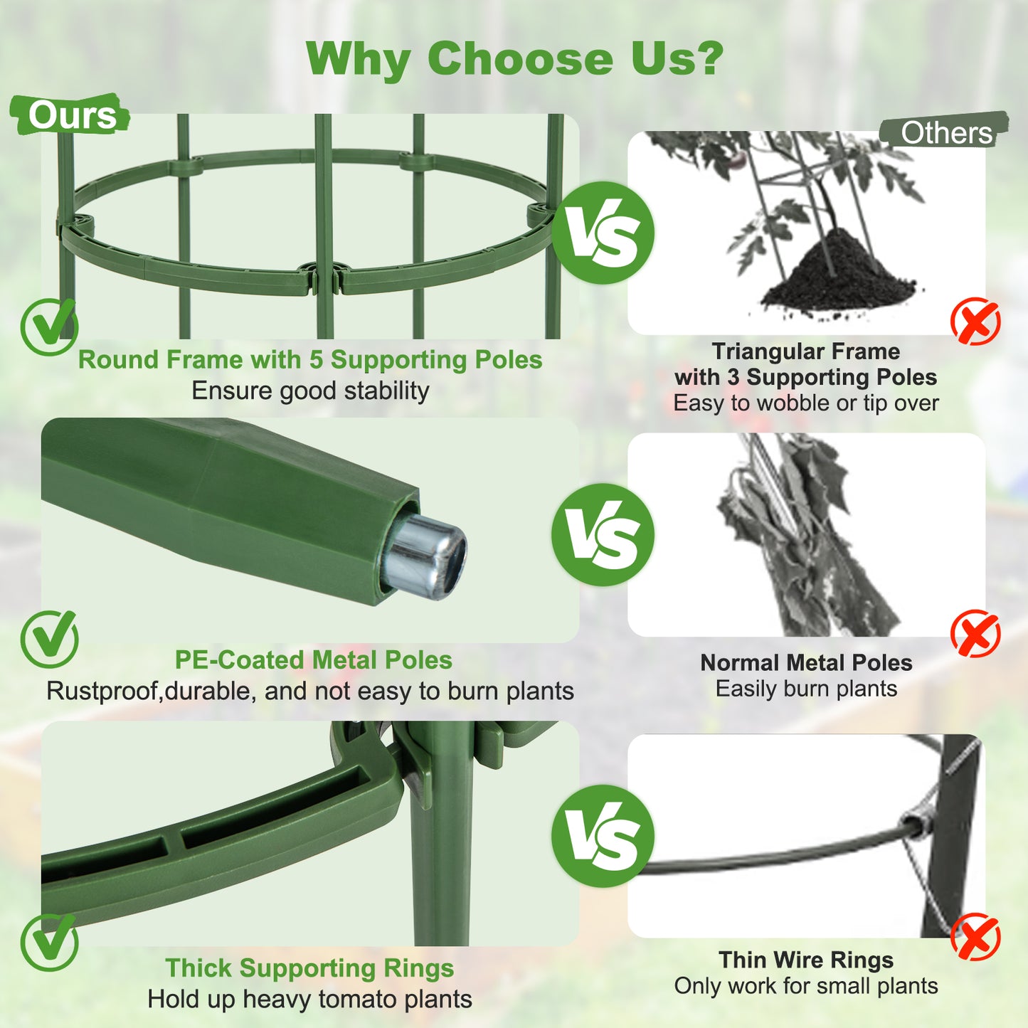 3-Pack Garden Trellis 60 Inch Tall Plant Support Stands with Clips and Ties-S