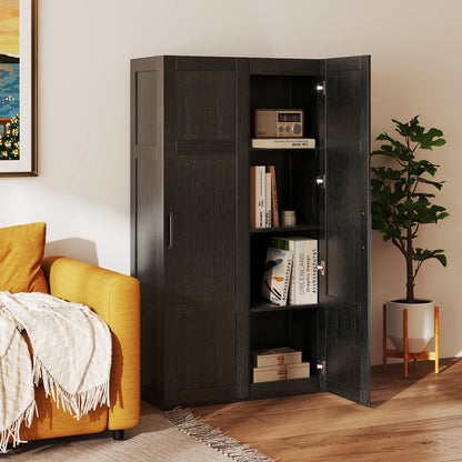 Tall Storage Cabinet with 4 Storage Shelves for Bathroom Living Room-Black