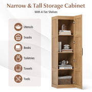 Tall Storage Cabinet with 4 Storage Shelves for Bathroom Living Room-Natural