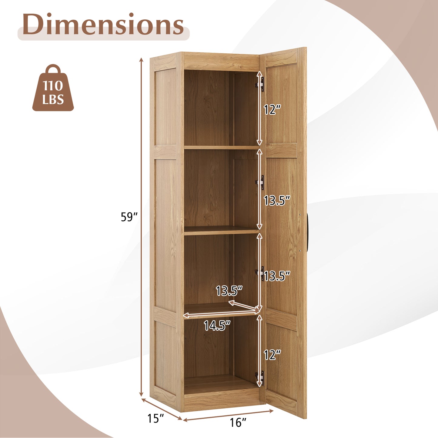 Tall Storage Cabinet with 4 Storage Shelves for Bathroom Living Room-Natural