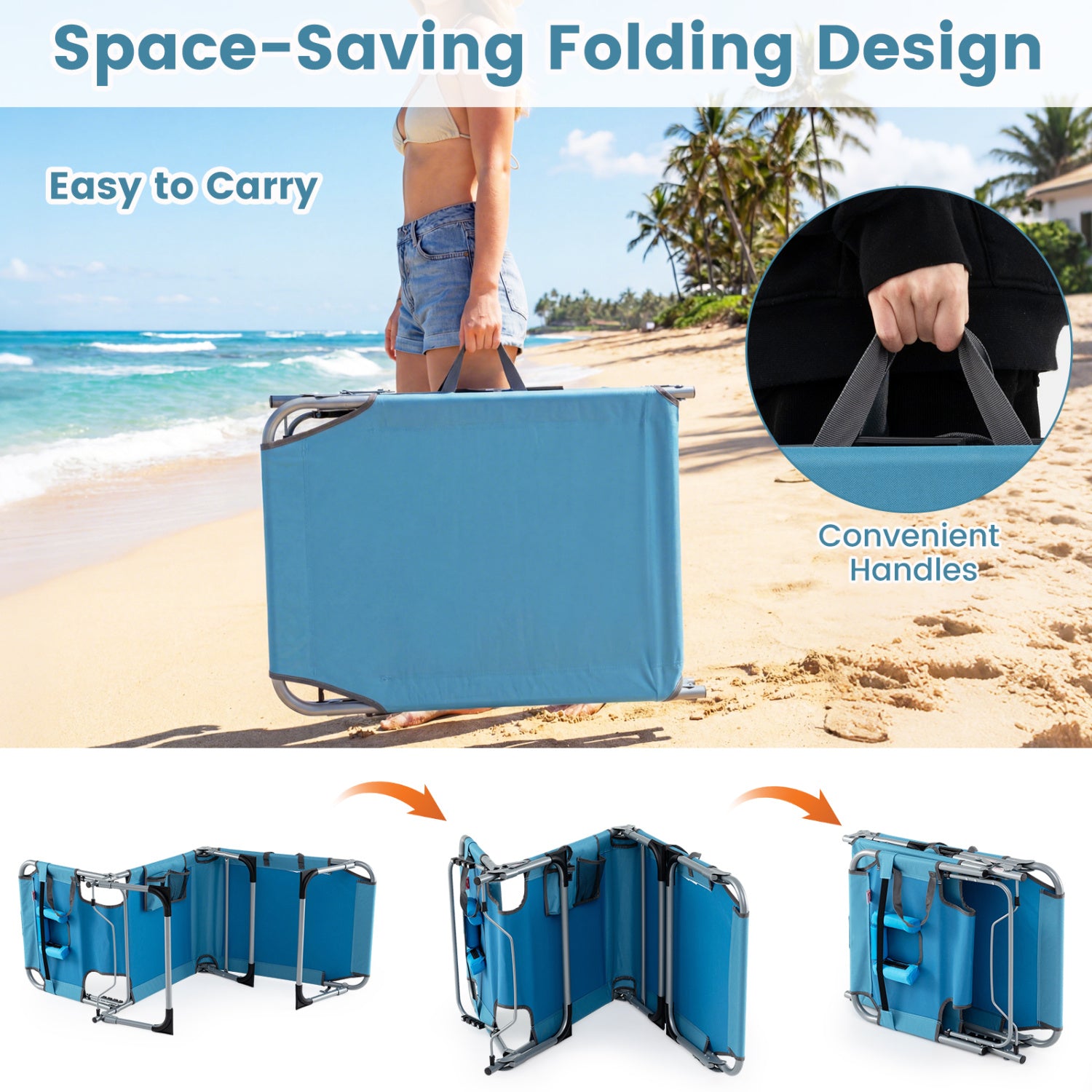 Tanning Chair with Face Arm Holes Folding Chair-Navy