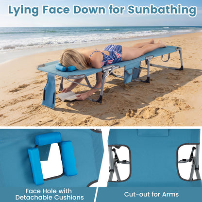 Tanning Chair with Face Arm Holes Folding Chair-Navy