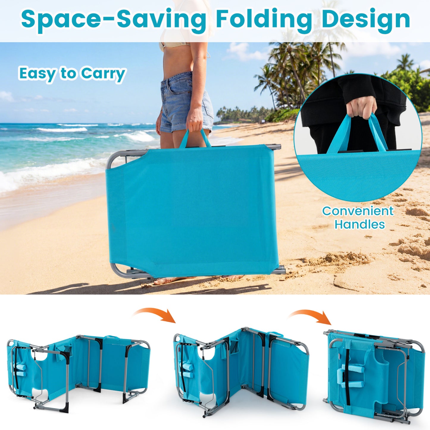 Tanning Chair with Face Arm Holes Folding Chair-Turquoise