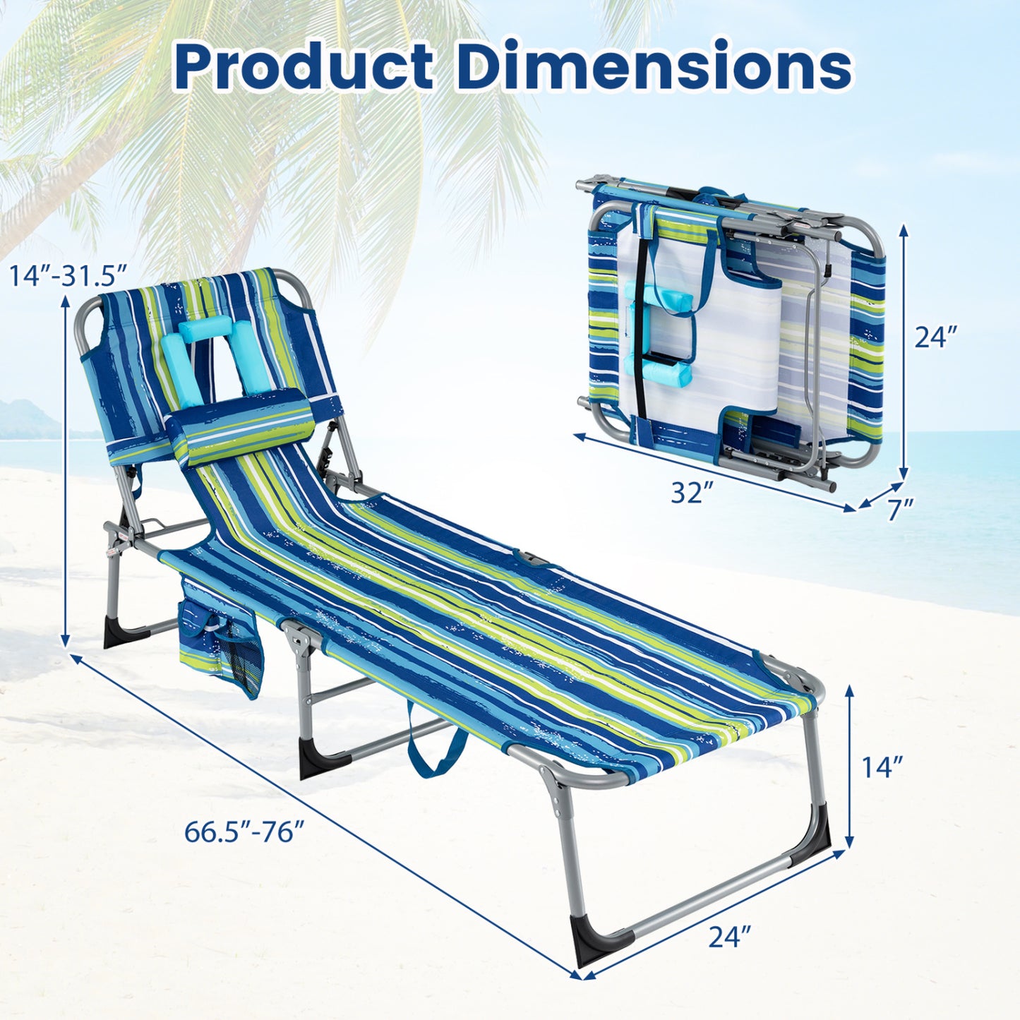 Tanning Chair with Face Arm Holes Folding Chair-Multicolor