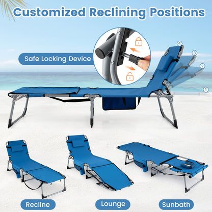 Tanning Chair with Face Arm Holes Portable Sunbathing Chair-Blue