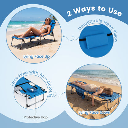 Tanning Chair with Face Arm Holes Portable Sunbathing Chair-Blue