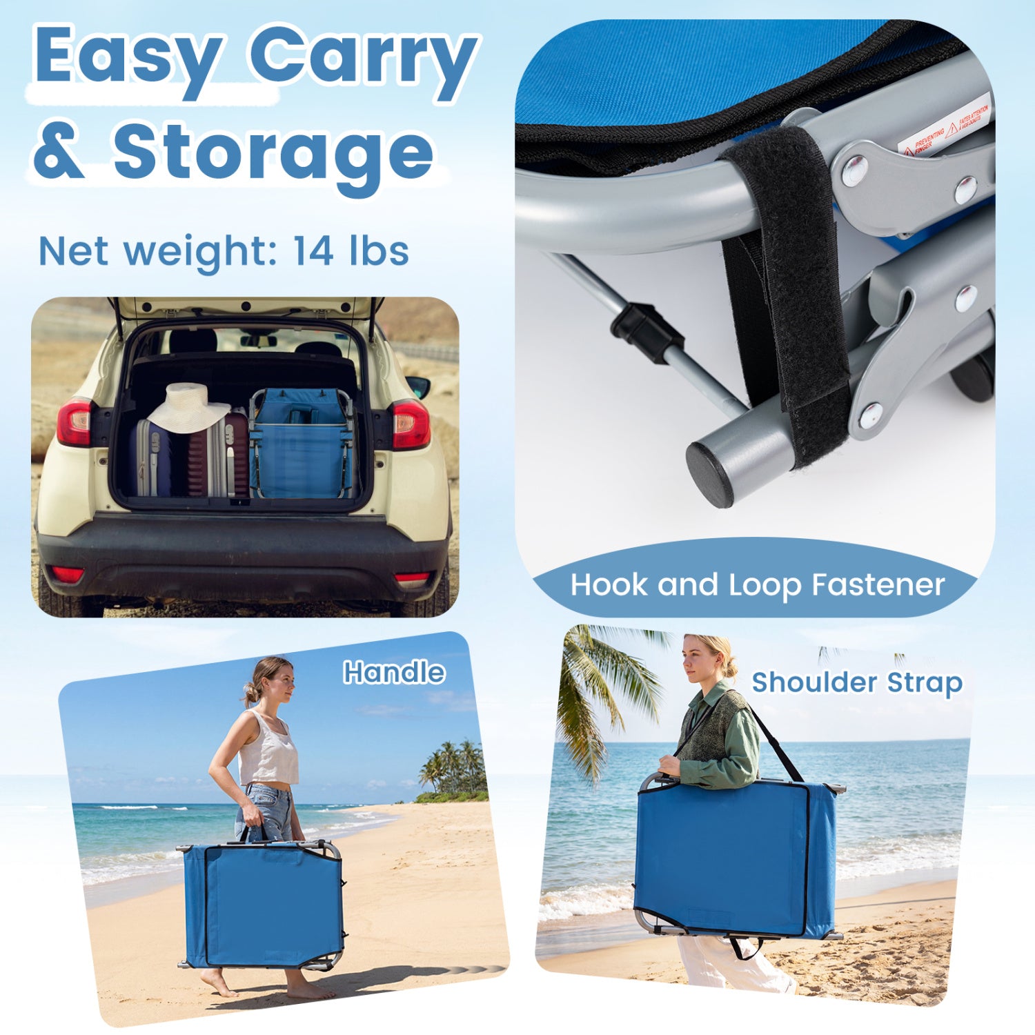 Tanning Chair with Face Arm Holes Portable Sunbathing Chair-Blue