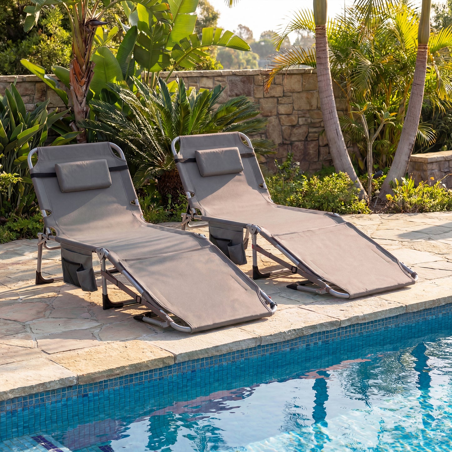 Tanning Chair with Face Arm Holes Portable Sunbathing Chair-Gray