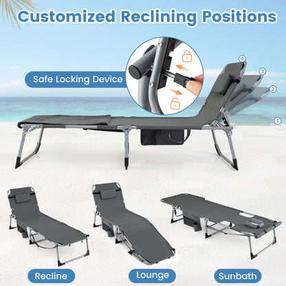 Tanning Chair with Face Arm Holes Portable Sunbathing Chair-Gray