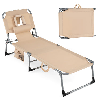 Tanning Chair with Face Arm Holes Folding Chair-Pink Stripe - Beige