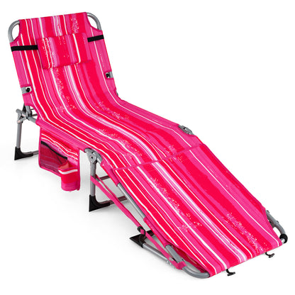 Tanning Chair with Face Arm Holes Portable Sunbathing Chair-Gray - Pink Strip