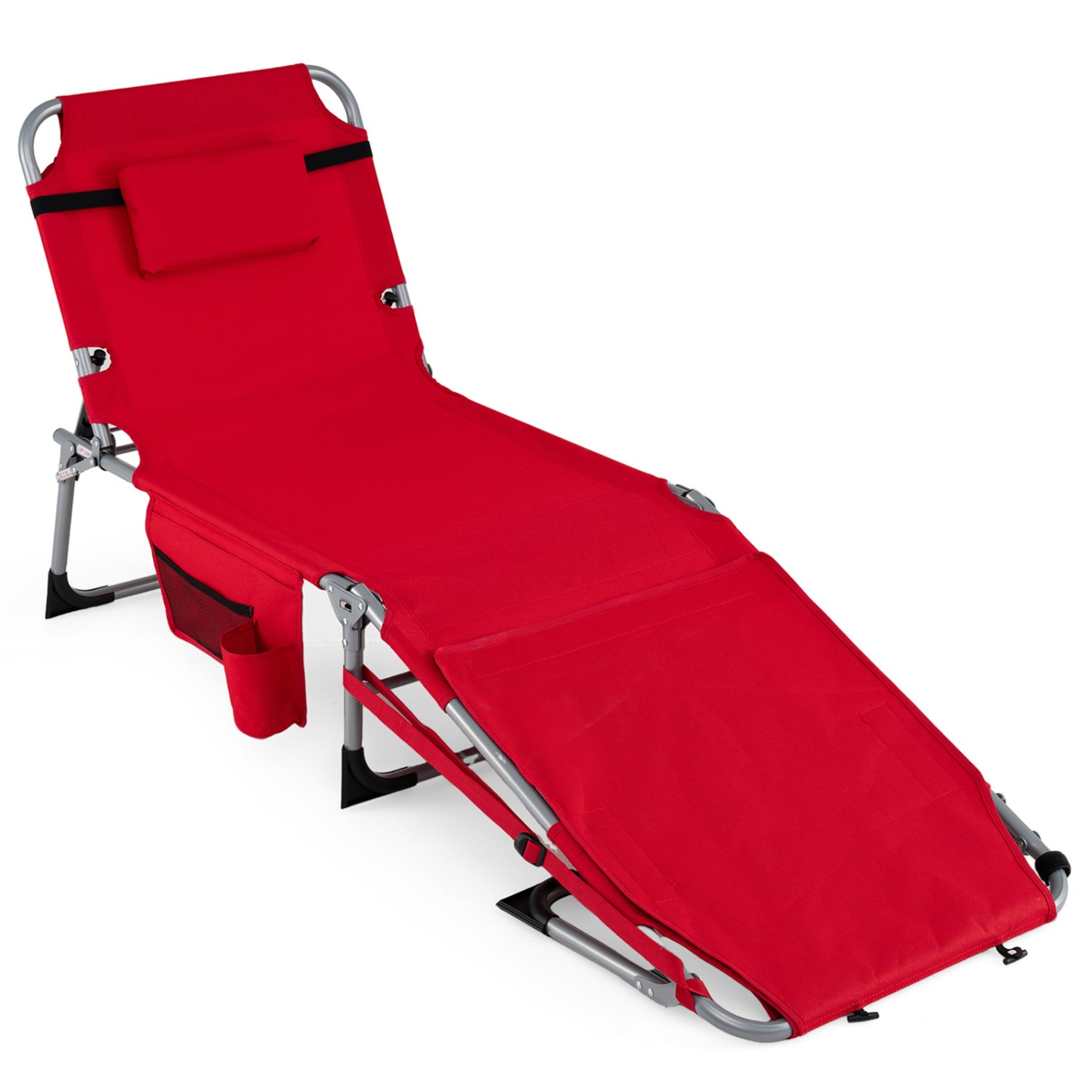 Tanning Chair with Face Arm Holes Portable Sunbathing Chair-Gray - Red