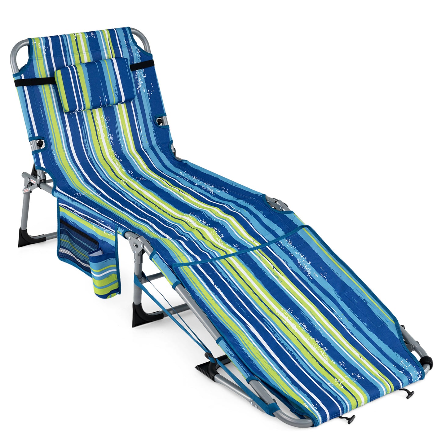 Tanning Chair with Face Arm Holes Portable Sunbathing Chair-Gray - Blue & Green