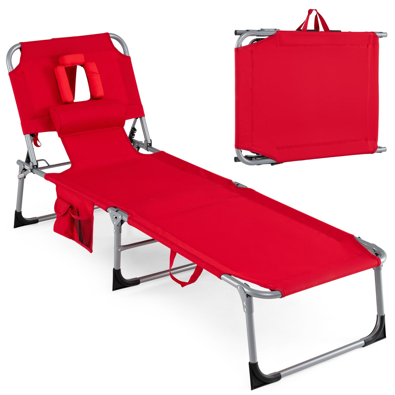 Tanning Chair with Face Arm Holes Folding Chair-Pink Stripe - Red