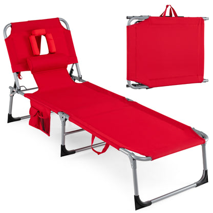 Tanning Chair with Face Arm Holes Folding Chair-Pink Stripe - Red