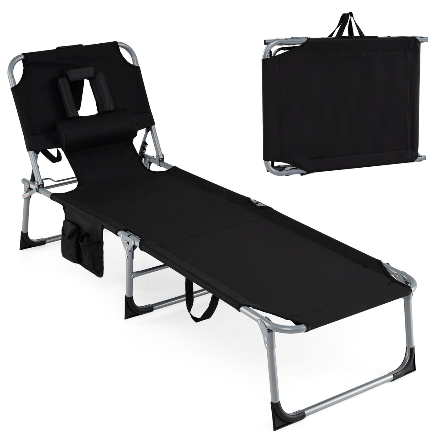 Tanning Chair with Face Arm Holes Folding Chair-Pink Stripe - Black