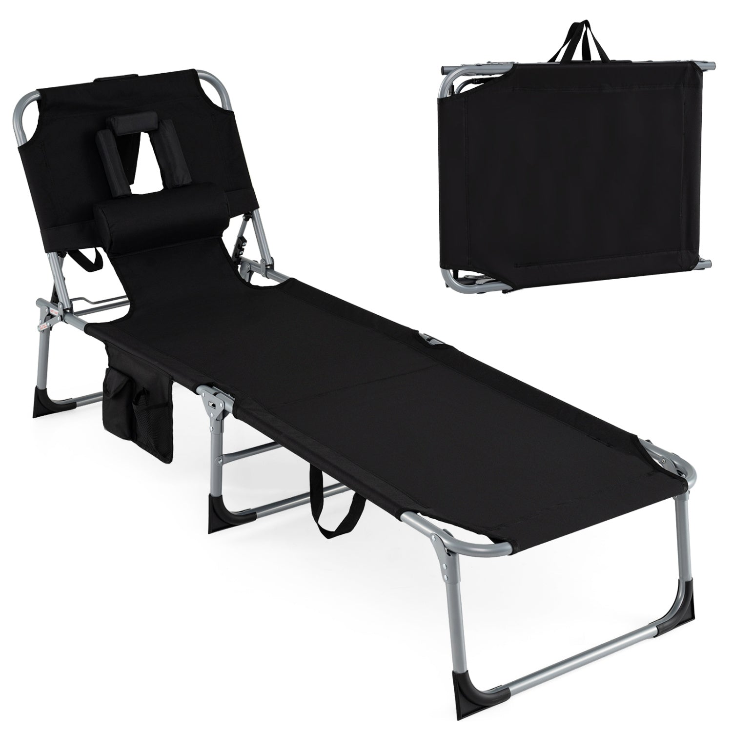 Tanning Chair with Face Arm Holes Folding Chair-Pink Stripe - Black