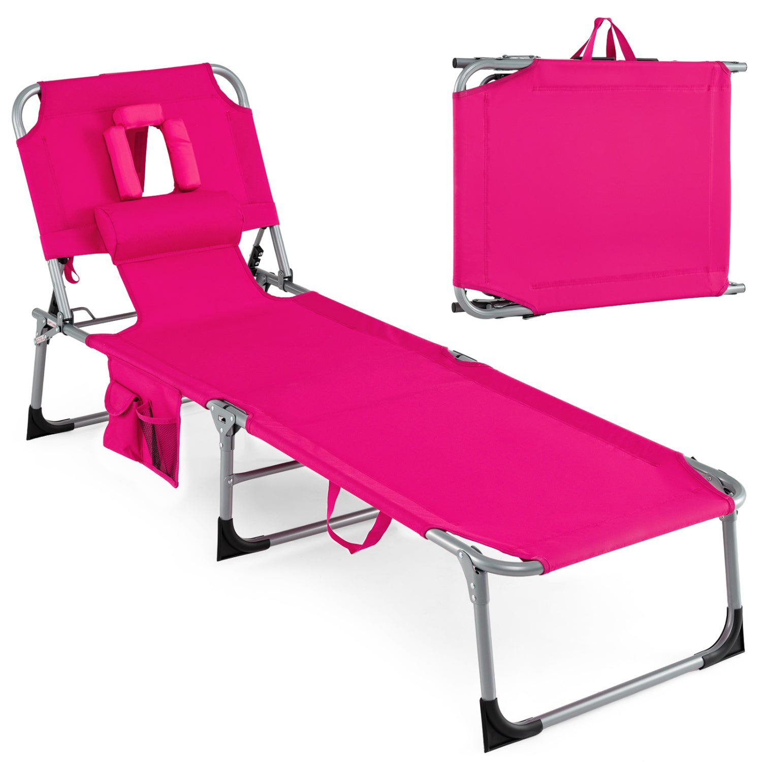 Tanning Chair with Face Arm Holes Folding Chair-Pink Stripe - Pink