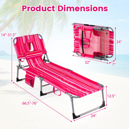Tanning Chair with Face Arm Holes Folding Chair-Pink Stripe - Pink Stripe