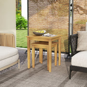 2 Pieces Space Saving Design Teak Wood Outdoor Patio Nesting Table