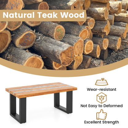 Teak Wood Patio Table with River Feel Epoxy Tabletop