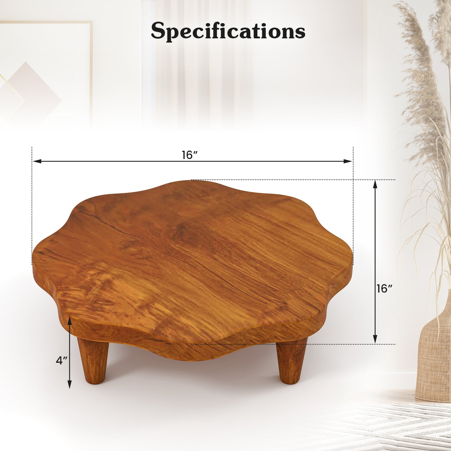 16" Teak Wood Pedestal Stand for Aroma and Snacks