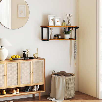 Teak Wood Wall Mounted Floating Shelves with Towel Bar