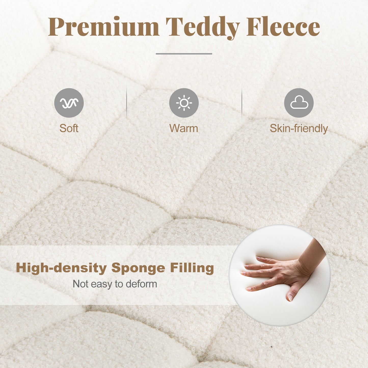 Teddy Fleece Armless Office Chair Makeup Vanity Chair-White