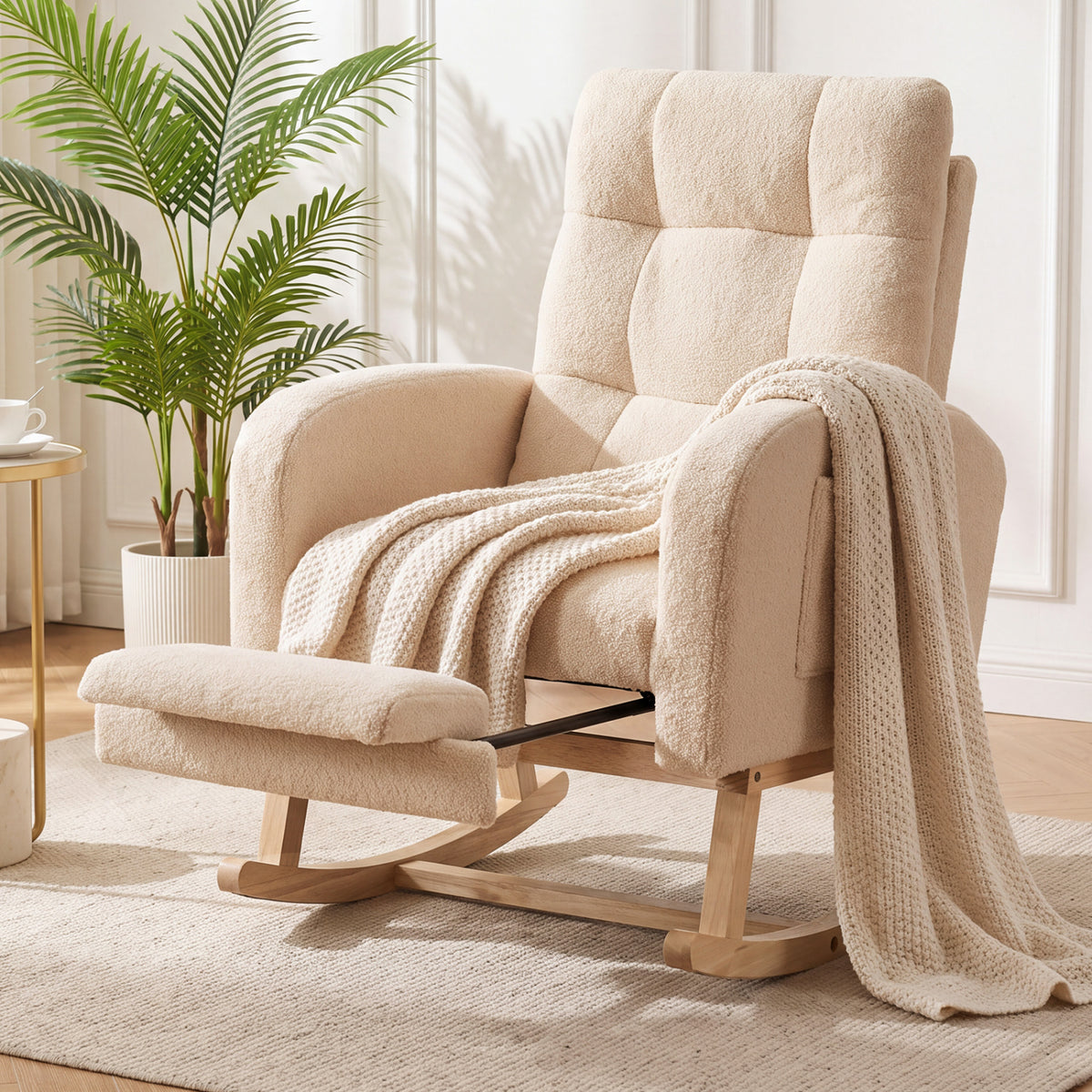 Teddy Upholstered Rocking Chair with Retractable Footrest