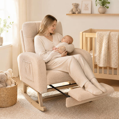 Teddy Upholstered Rocking Chair with Retractable Footrest