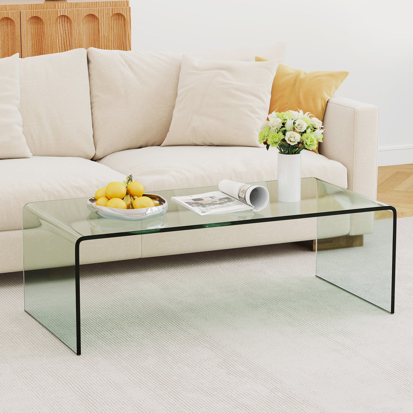 Tempered Glass Coffee Table Set of 3 with 1 Clear Coffee Table and 2 End Tables