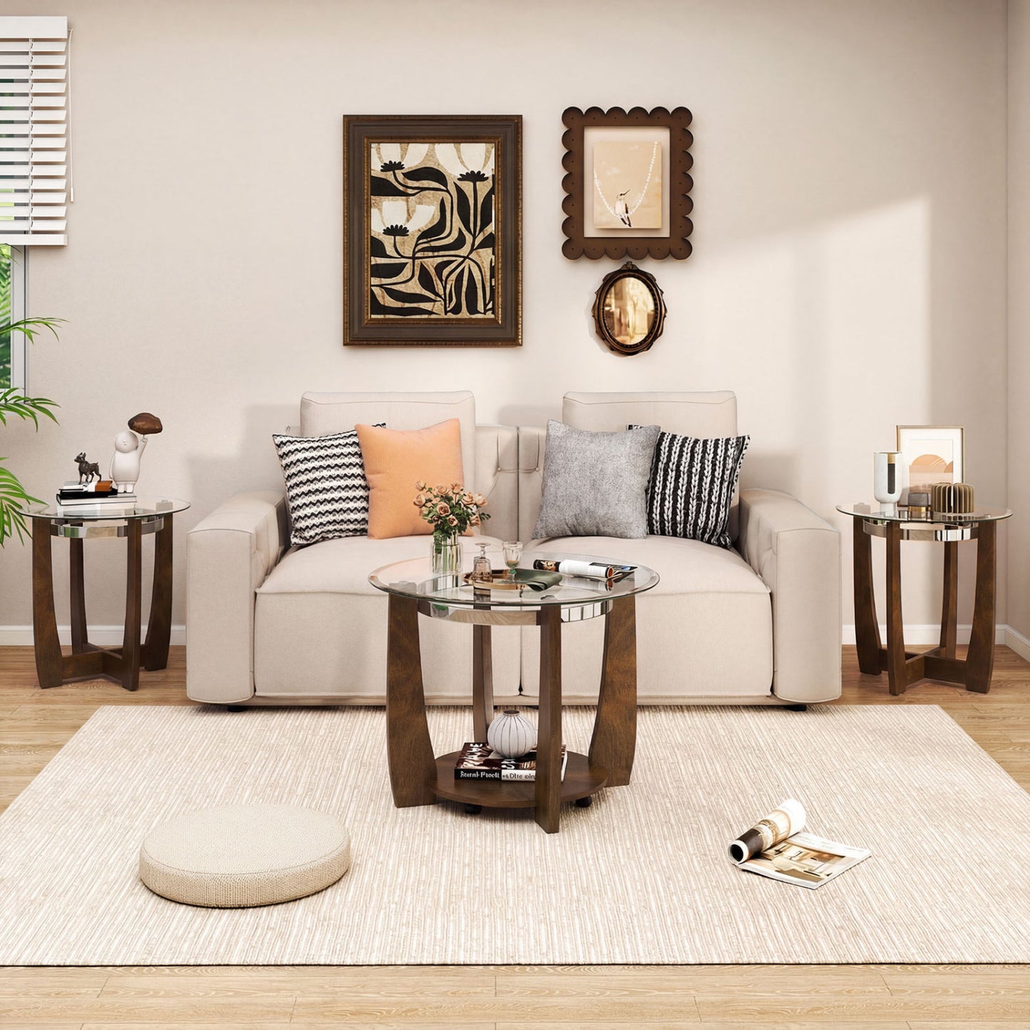Tempered Glass Coffee Table Set of 3 for Living Room Bedroom