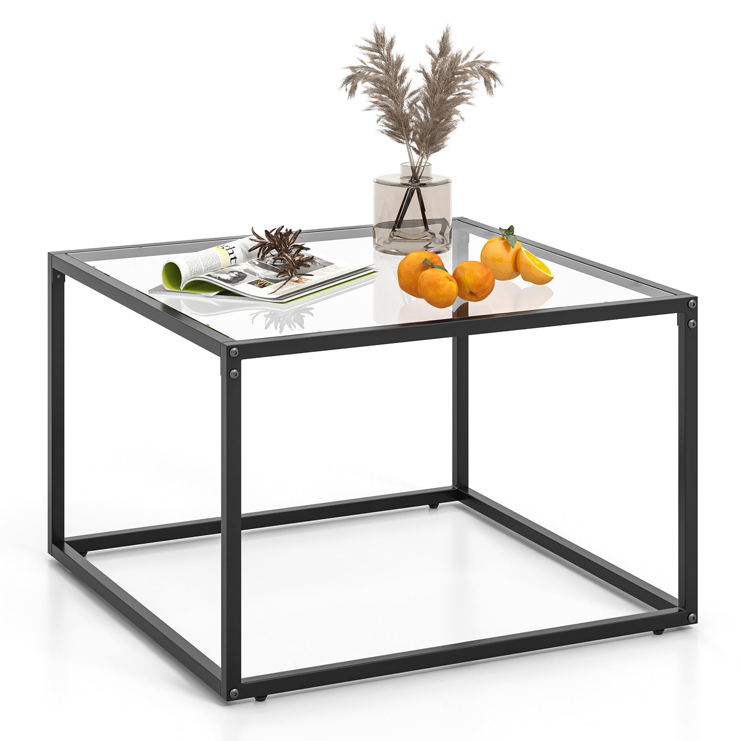 27.5 Inch Home Square Tea Table with Heavy-duty Metal Frame-Black