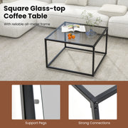 27.5 Inch Home Square Tea Table with Heavy-duty Metal Frame-Gray