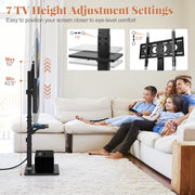 Tilt and Height Adjustable Floor TV Stand with Power Outlet and Adjustable AV Shelf