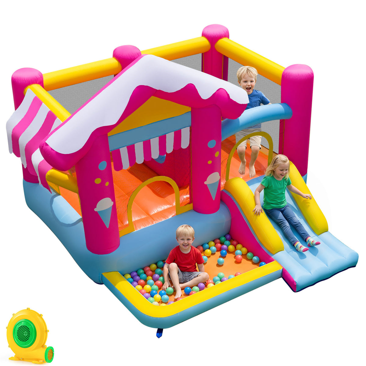 5-in-1 Inflatable Bounce House with Slide and Ball Pit