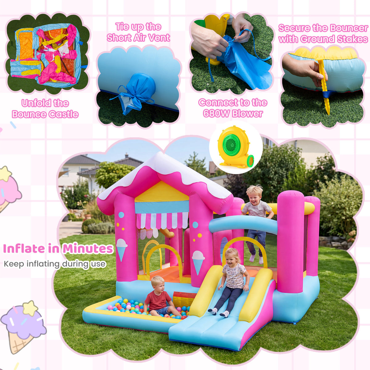 5-in-1 Inflatable Bounce House with Slide and Ball Pit