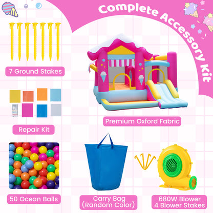 5-in-1 Inflatable Bounce House with Slide and Ball Pit