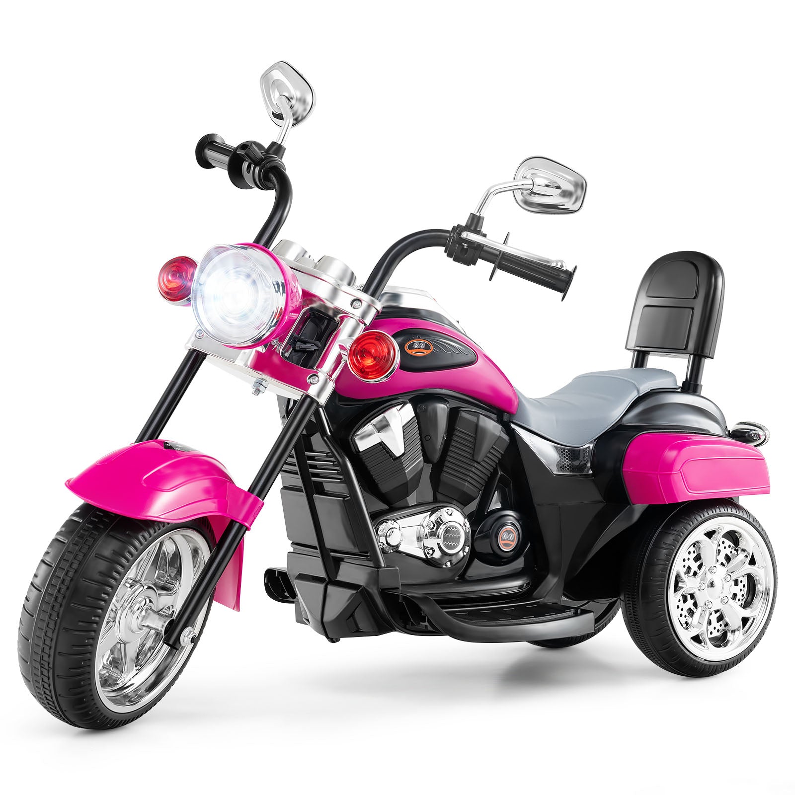 6V Powered Toddler 3-Wheel Motorbike Ride On Toy with Horn and Headlight-Black & Red - Hot Pink