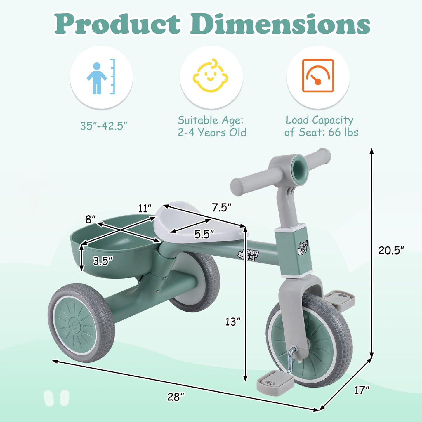 Convertible Toddler Trike with 86° Limited Steering Angle