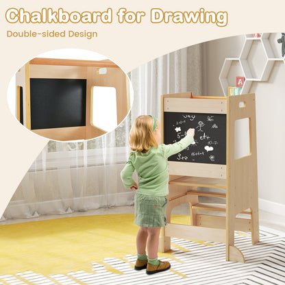 Toddler Kitchen Step Stool with Activity Chalkboard and Adjustable Height