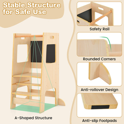 Toddler Kitchen Step Stool with Activity Chalkboard and Adjustable Height